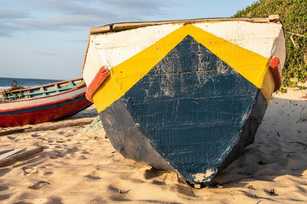 Attractions near Maputo Mozambique - fishing boat on a beach in Macaneta