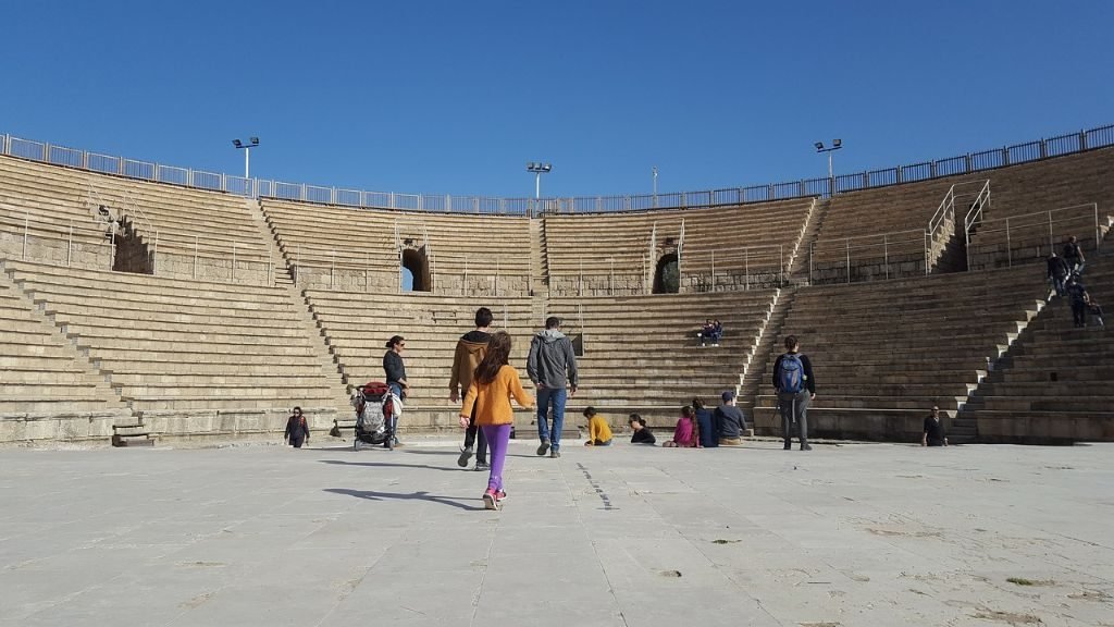 The oval Roman Stadium in Caesarea