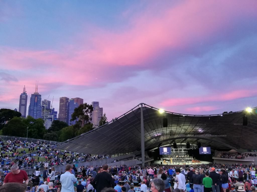 sunset over melbourne sidney myers music bowl